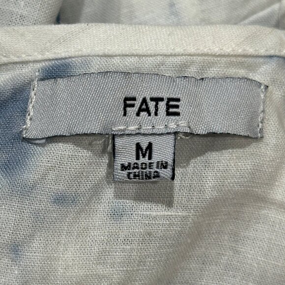 FATE Linen Blend Sleeveless Romper Jumper MEDIUM White Blue Tie Dye Beachy BOHO - Picture 6 of 9